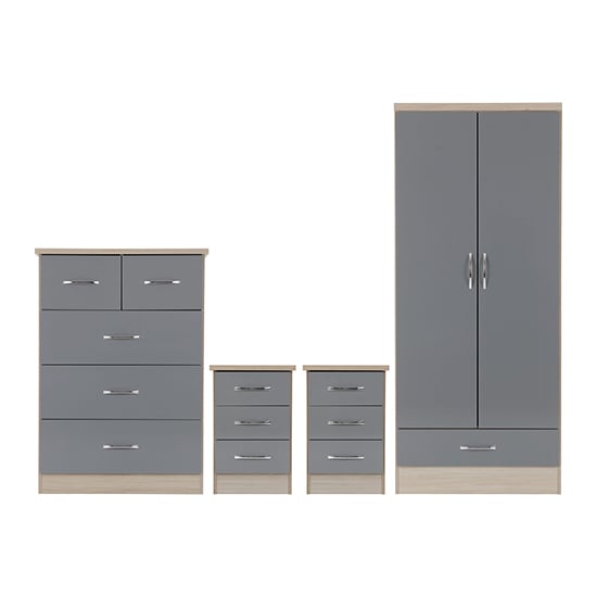 Mack Gloss Bedroom Set With 2 Doors Wardrobe In Grey Light Oak