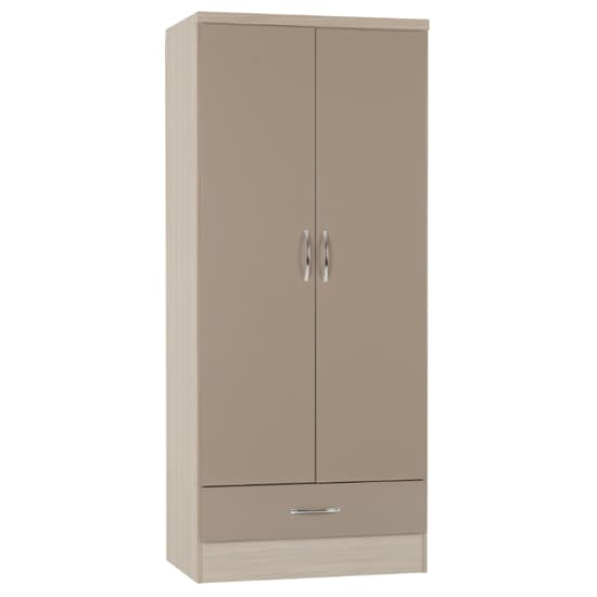 Mack Gloss Bedroom Set With 2 Doors Wardrobe In Oyster Light Oak