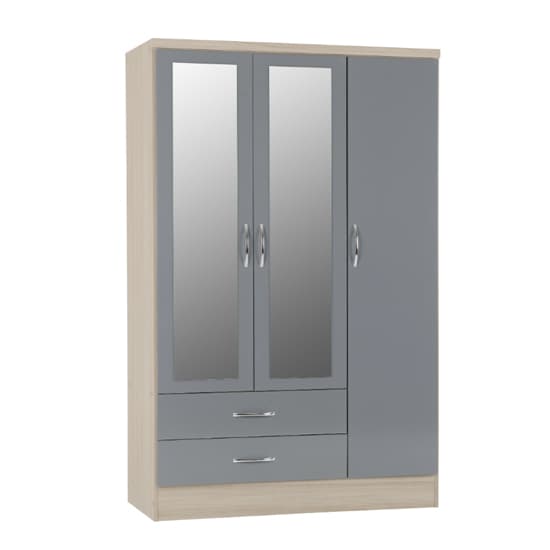 Mack Gloss Bedroom Set With 3 Doors Wardrobe In Grey Light Oak