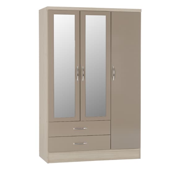 Mack Gloss Bedroom Set With 3 Doors Wardrobe In Oyster Light Oak