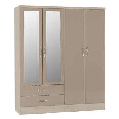 Mack Gloss Bedroom Set With 4 Doors Wardrobe In Oyster Light Oak