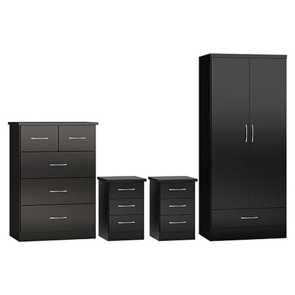 Mack High Gloss Wardrobe With 2 Doors 1 Drawer In Black