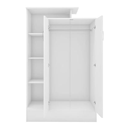 Mack High Gloss Wardrobe With 2 Doors And Open Shelf In White