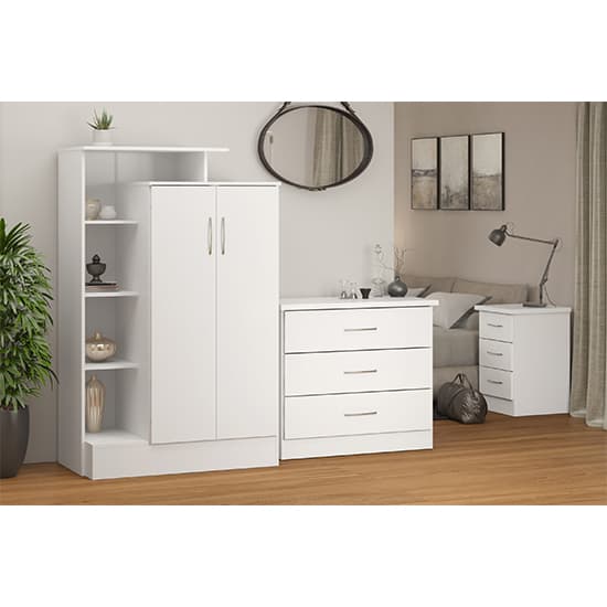 Mack High Gloss Wardrobe With 2 Doors And Open Shelf In White
