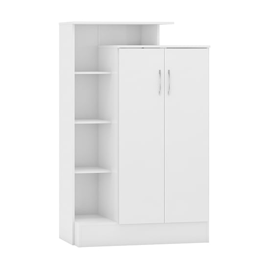 Mack High Gloss Wardrobe With 2 Doors And Open Shelf In White