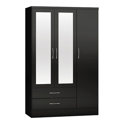 Mack Mirrored Gloss Wardrobe With 3 Doors 2 Drawers In Black