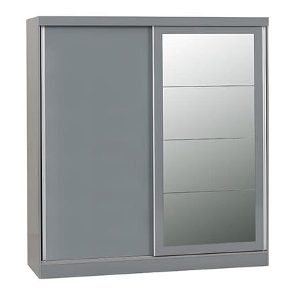 Mack Mirrored High Gloss Sliding Wardrobe With 2 Doors In Grey