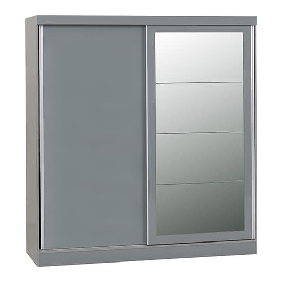 Mack Mirrored High Gloss Sliding Wardrobe With 2 Doors In Grey