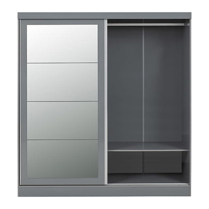 Mack Mirrored High Gloss Sliding Wardrobe With 2 Doors In Grey