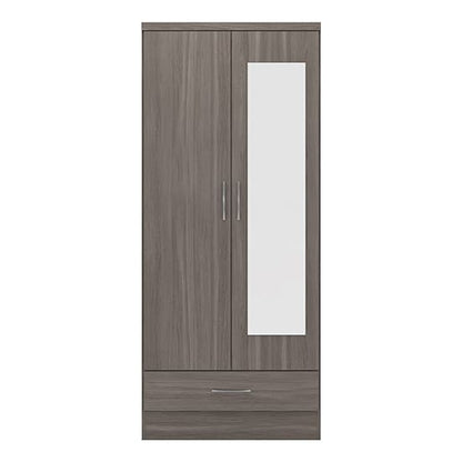 Mack Mirrored Wardrobe With 2 Door 1 Drawer In Black Wood Grain