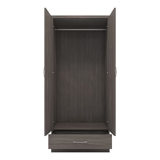 Mack Mirrored Wardrobe With 2 Door 1 Drawer In Black Wood Grain