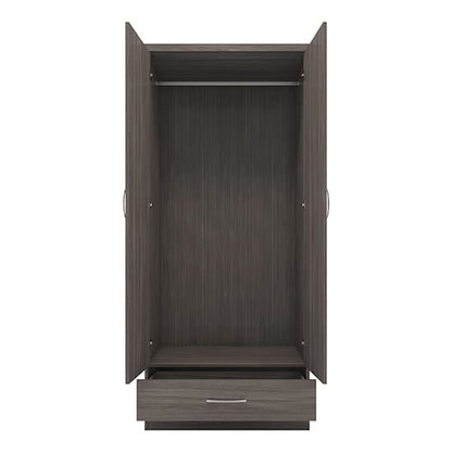 Mack Mirrored Wardrobe With 2 Door 1 Drawer In Black Wood Grain