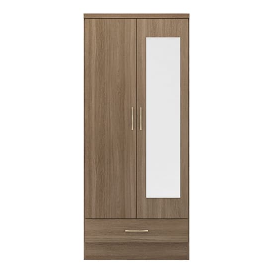Mack Mirrored Wardrobe With 2 Door 1 Drawer In Rustic Oak Effect