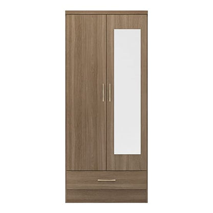 Mack Mirrored Wardrobe With 2 Door 1 Drawer In Rustic Oak Effect