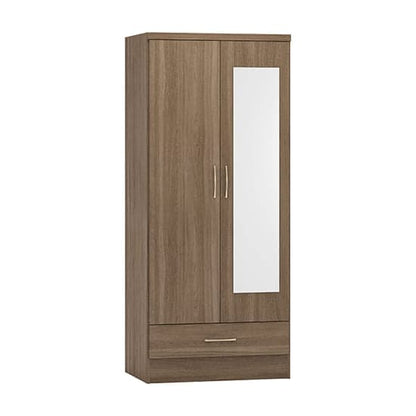 Mack Mirrored Wardrobe With 2 Door 1 Drawer In Rustic Oak Effect