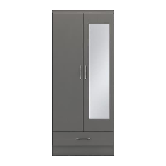 Mack Mirrored Wardrobe With 2 Doors 1 Drawer In 3D Effect Grey