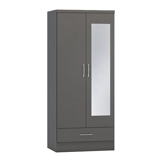 Mack Mirrored Wardrobe With 2 Doors 1 Drawer In 3D Effect Grey