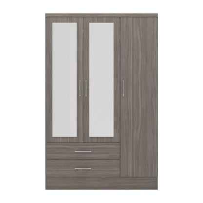 Mack Mirrored Wardrobe With 3 Door 2 Drawer In Black Wood Grain