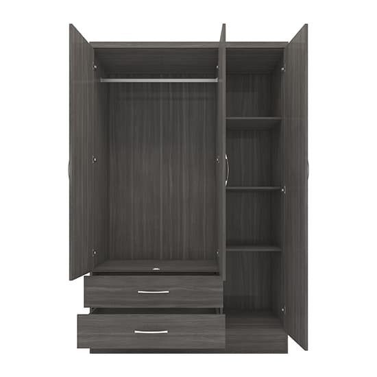 Mack Mirrored Wardrobe With 3 Door 2 Drawer In Black Wood Grain