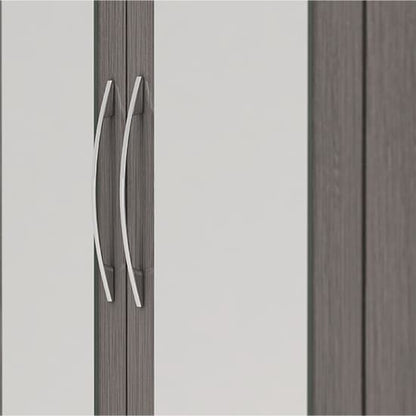 Mack Mirrored Wardrobe With 3 Door 2 Drawer In Black Wood Grain