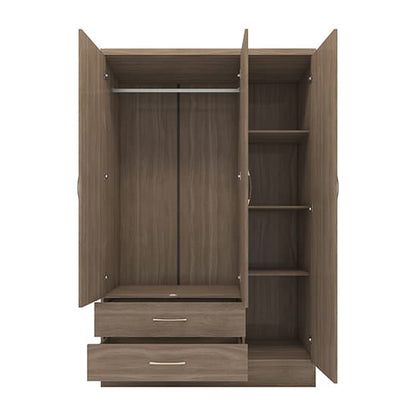 Mack Mirrored Wardrobe With 3 Door 2 Drawer In Rustic Oak Effect