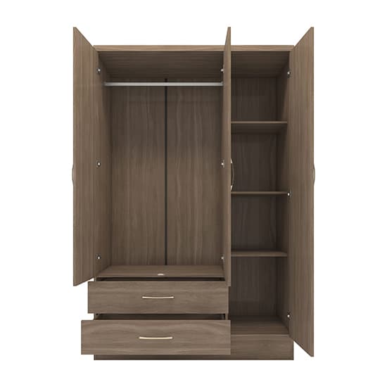 Mack Mirrored Wardrobe With 3 Door 2 Drawer In Rustic Oak Effect