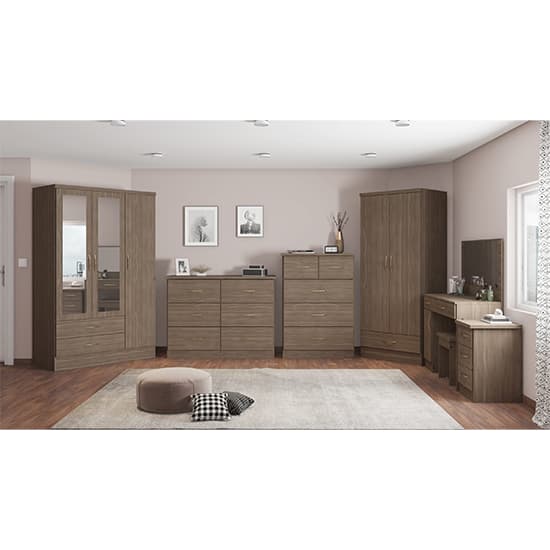 Mack Mirrored Wardrobe With 3 Door 2 Drawer In Rustic Oak Effect