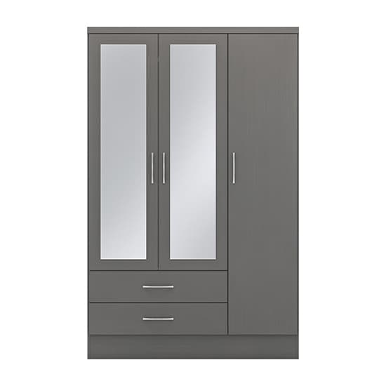 Mack Mirrored Wardrobe With 3 Doors 2 Drawers In 3D Effect Grey