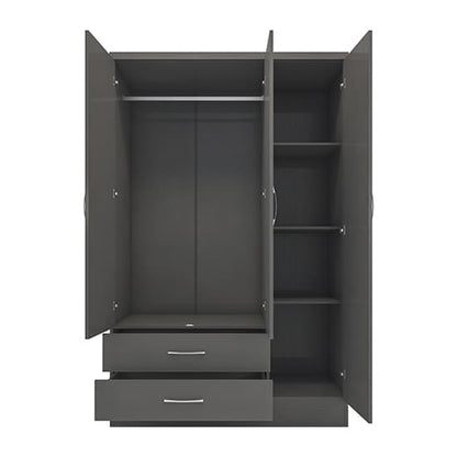 Mack Mirrored Wardrobe With 3 Doors 2 Drawers In 3D Effect Grey