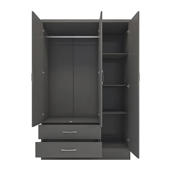 Mack Mirrored Wardrobe With 3 Doors 2 Drawers In 3D Effect Grey