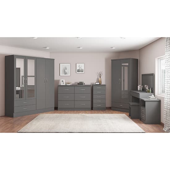 Mack Mirrored Wardrobe With 3 Doors 2 Drawers In 3D Effect Grey