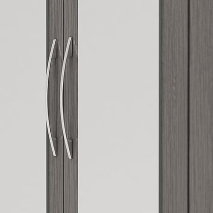 Mack Mirrored Wardrobe With 4 Door 2 Drawer In Black Wood Grain