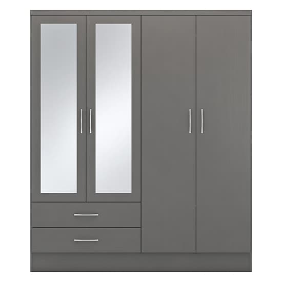 Mack Mirrored Wardrobe With 4 Doors 2 Drawers In 3D Effect Grey
