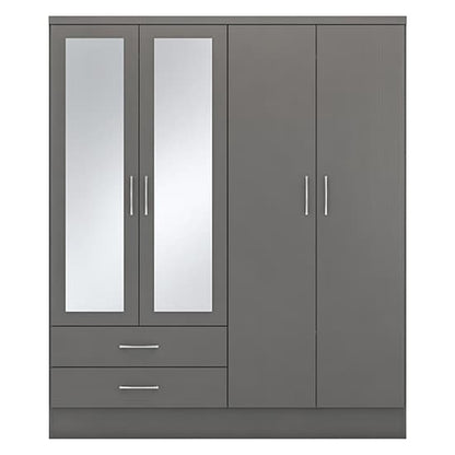 Mack Mirrored Wardrobe With 4 Doors 2 Drawers In 3D Effect Grey