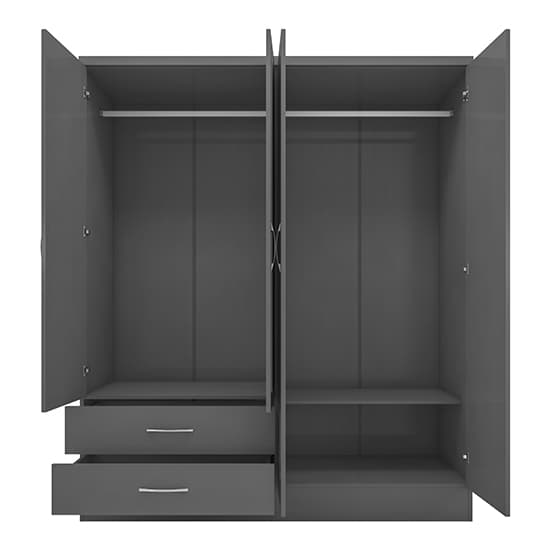 Mack Mirrored Wardrobe With 4 Doors 2 Drawers In 3D Effect Grey