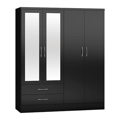 Mack Mirrored Gloss Wardrobe With 4 Doors 2 Drawers In Black