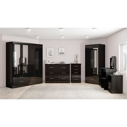 Mack Mirrored Gloss Wardrobe With 4 Doors 2 Drawers In Black