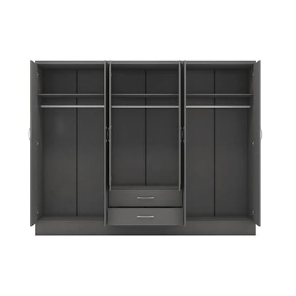 Mack Mirrored Wardrobe With 6 Doors 2 Drawers In 3D Effect Grey