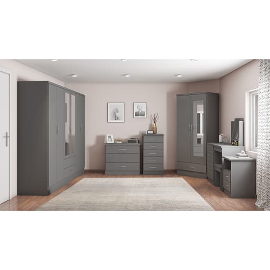 Mack Mirrored Wardrobe With 6 Doors 2 Drawers In 3D Effect Grey