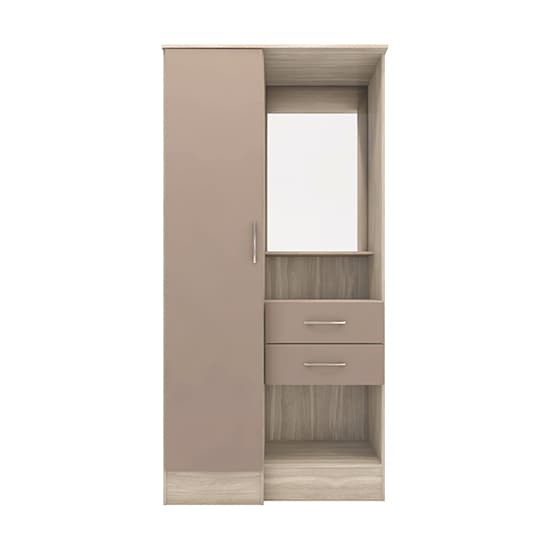 Mack Gloss Vanity Wardrobe With 1 Door In Oyster And Light Oak