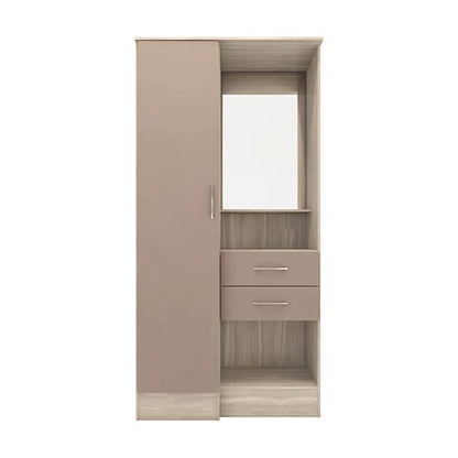 Mack Gloss Vanity Wardrobe With 1 Door In Oyster And Light Oak
