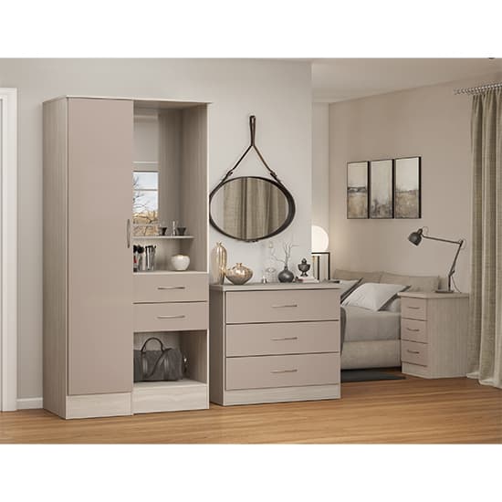 Mack Gloss Vanity Wardrobe With 1 Door In Oyster And Light Oak