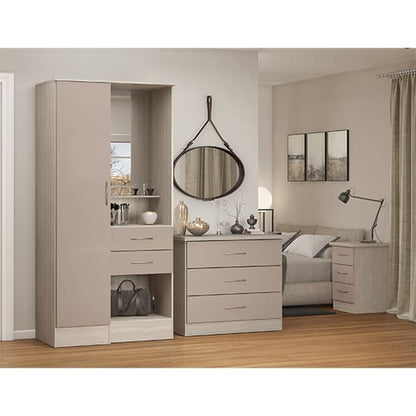 Mack Gloss Vanity Wardrobe With 1 Door In Oyster And Light Oak
