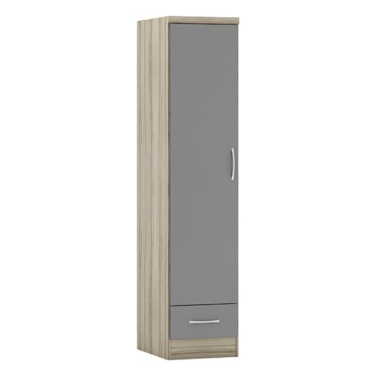 Mack Wardrobe With 1 Door 1 Drawer In Grey And Light Oak