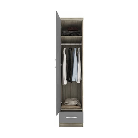 Mack Wardrobe With 1 Door 1 Drawer In Grey And Light Oak
