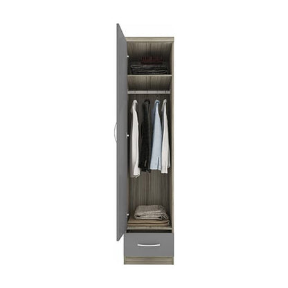 Mack Wardrobe With 1 Door 1 Drawer In Grey And Light Oak