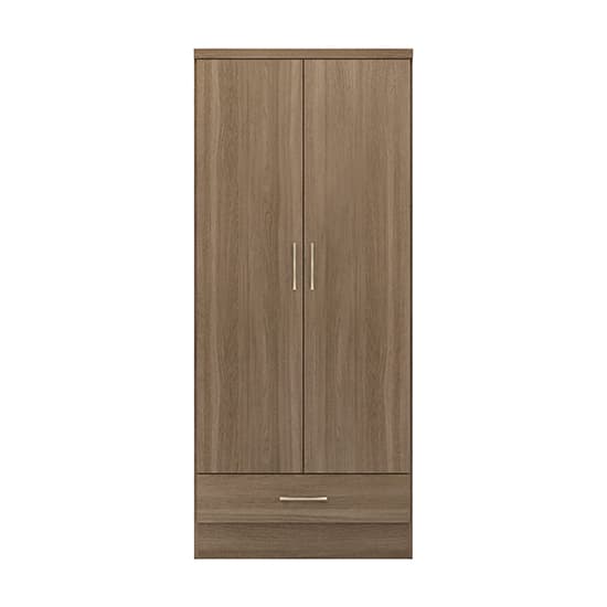 Mack Wooden 2 Doors 1 Drawer Wardrobe In Rustic Oak Effect