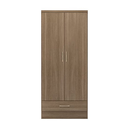 Mack Wooden 2 Doors 1 Drawer Wardrobe In Rustic Oak Effect