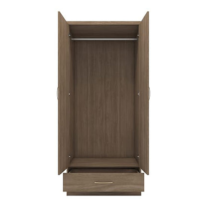 Mack Wooden 2 Doors 1 Drawer Wardrobe In Rustic Oak Effect