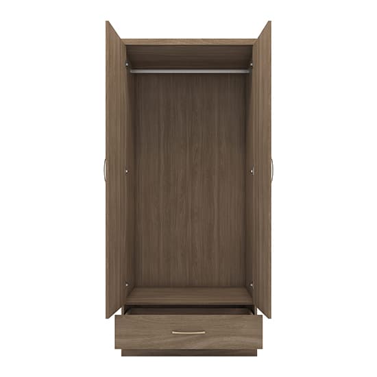 Mack Wooden 2 Doors 1 Drawer Wardrobe In Rustic Oak Effect